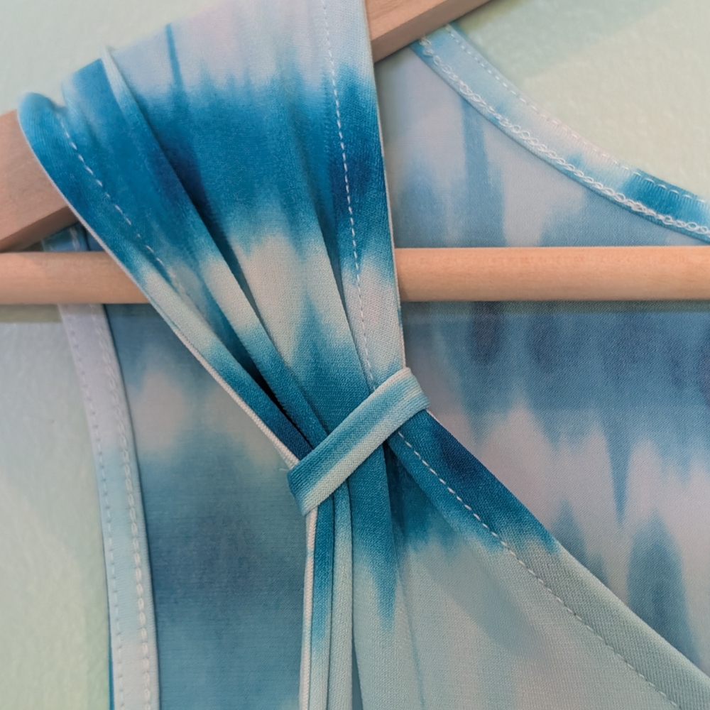 Chico's detail shoulder midi dress pattern clear aqua dress - Picture 5 of 7